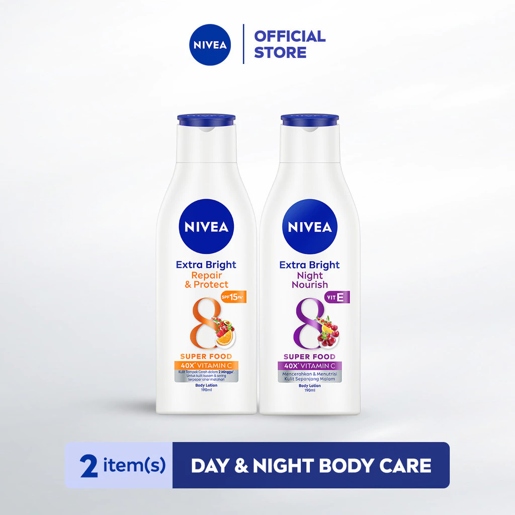 NIVEA Body Lotion Extra Bright Brightening Day & Night - Repair Protect SPF15 + Night Nourish