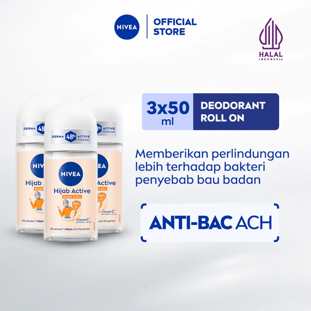 NIVEA Deodorant Roll On Hijab Active Bright & Dry 50ml x3