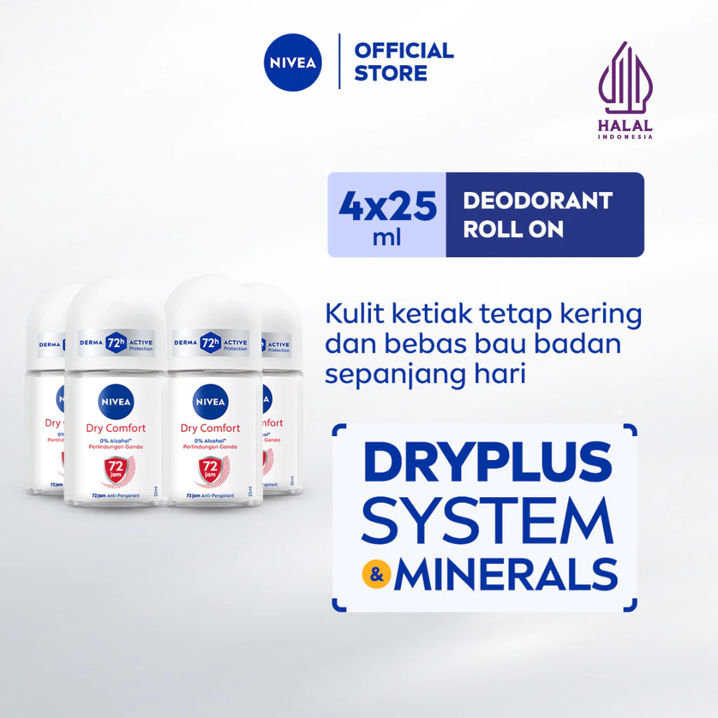 NIVEA Deodorant Dry Comfort anti-perspirant Roll-On 4x25mL