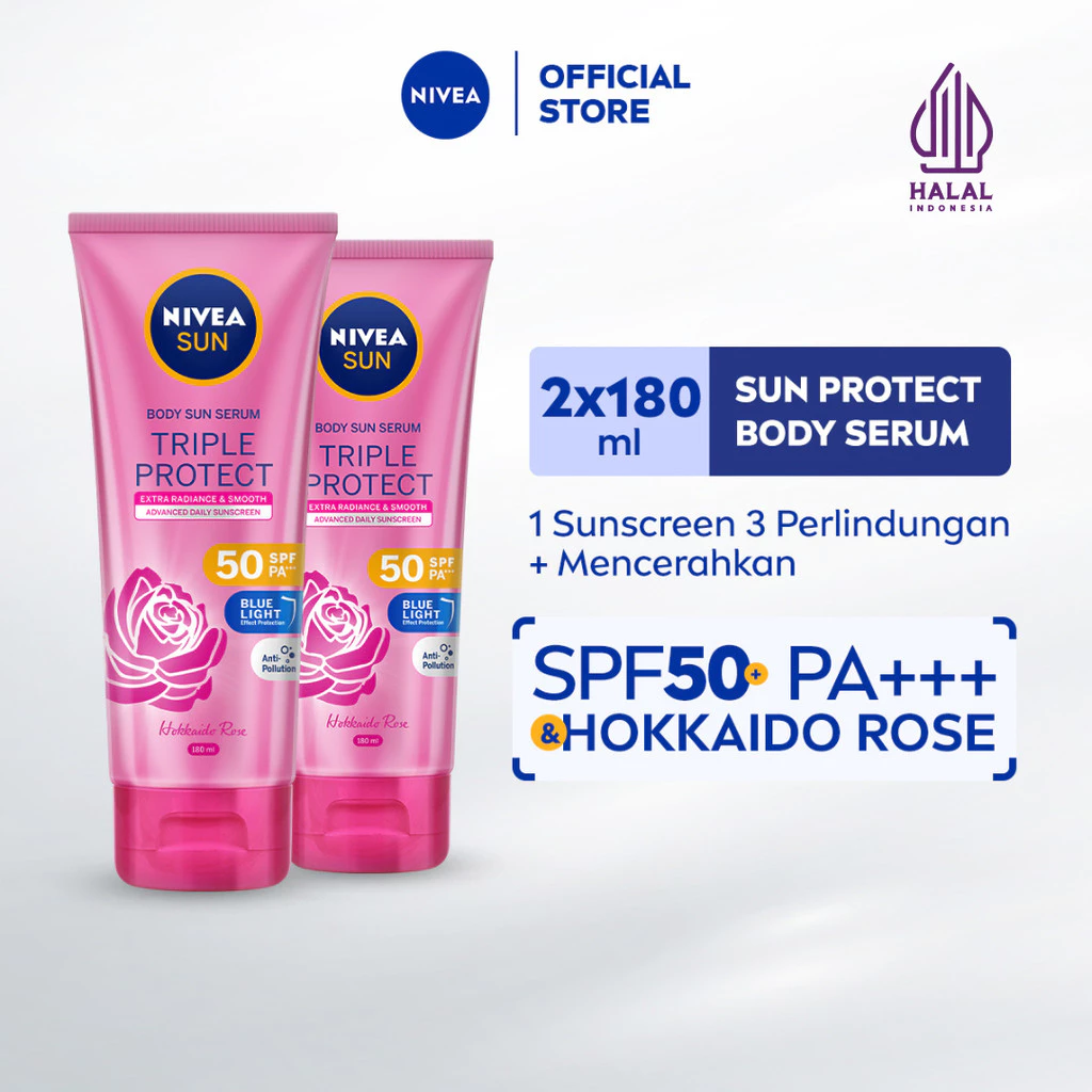NIVEA SUN Body Serum Triple Protect Extra Radiance & Smooth SPF50+ PA+++ 180ml x2 - Kulit Cerah Beraura