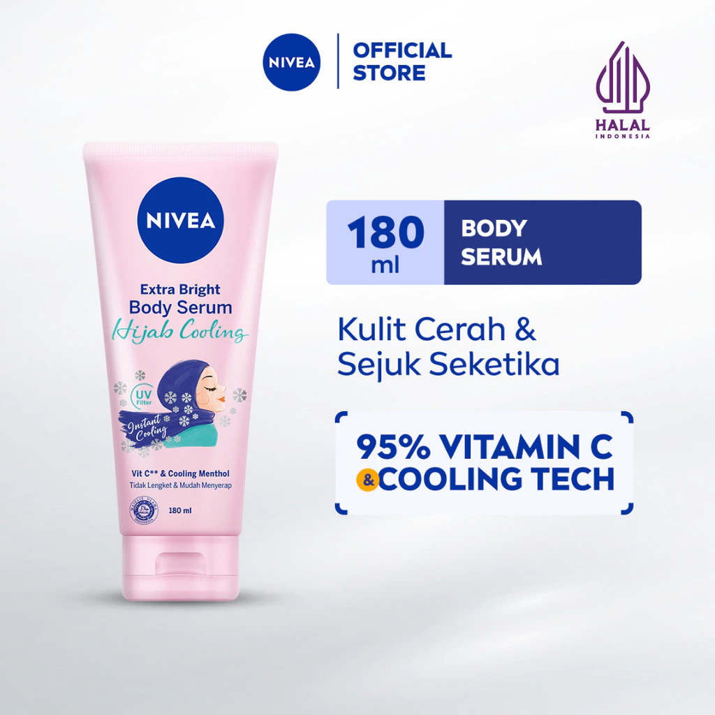 NIVEA Body Serum Extra Bright Hijab Cooling 180ml - Handbody lotion mencerahkan kulit kusam glowing brightening body care halal melembabkan tahan lama - Vitamin C, UV Filters, peppermint menthol, 0% alkohol