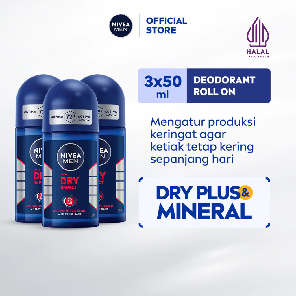 NIVEA Personal Care Deodorant Dry Impact Roll-On 50 ml Triplepack