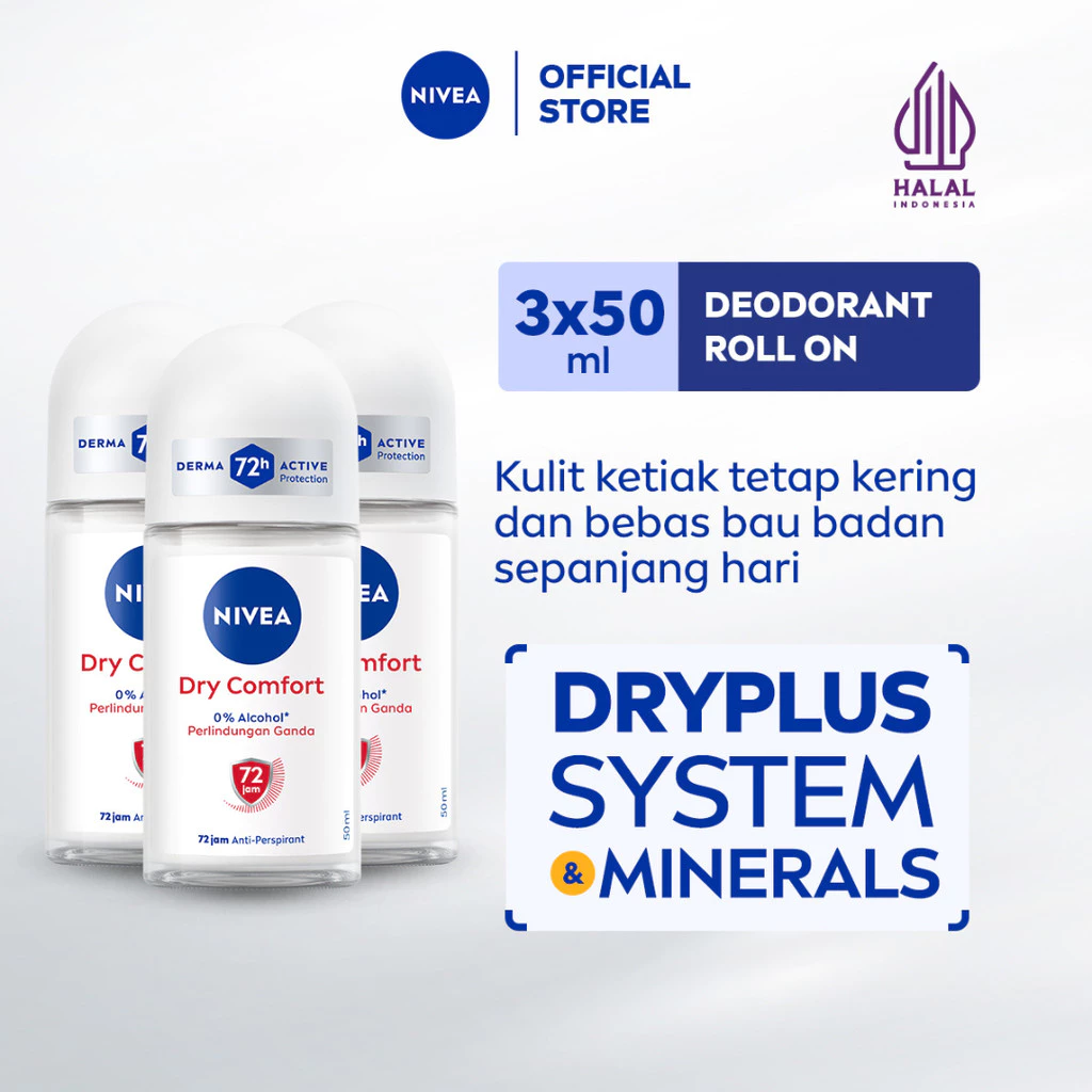 NIVEA Personal Care Deodorant Anti-Perspirant Dry Comfort Roll-On 50 ml Triplepack
