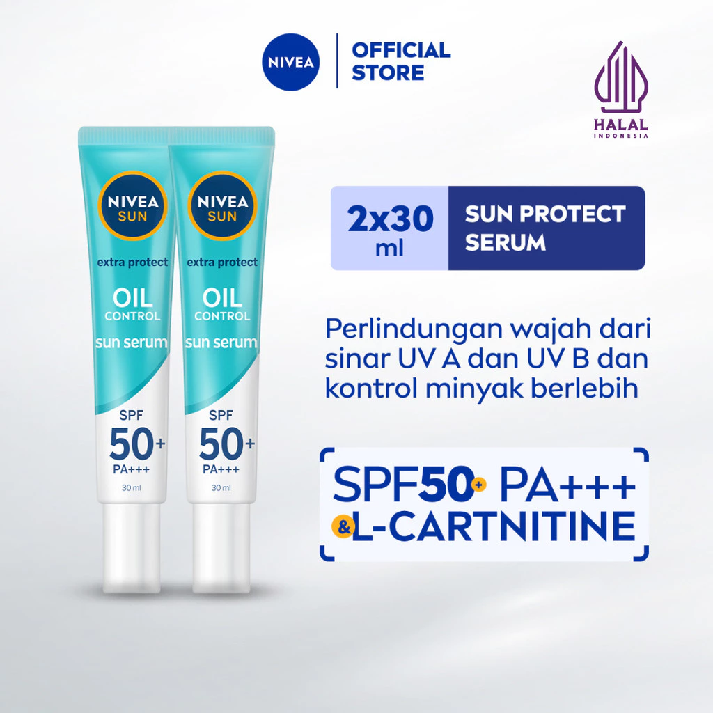 NIVEA SUN Face Serum Extra Protect Oil Control SPF50+ PA+++ 30ml x2 - Mengontrol Minyak Berlebih