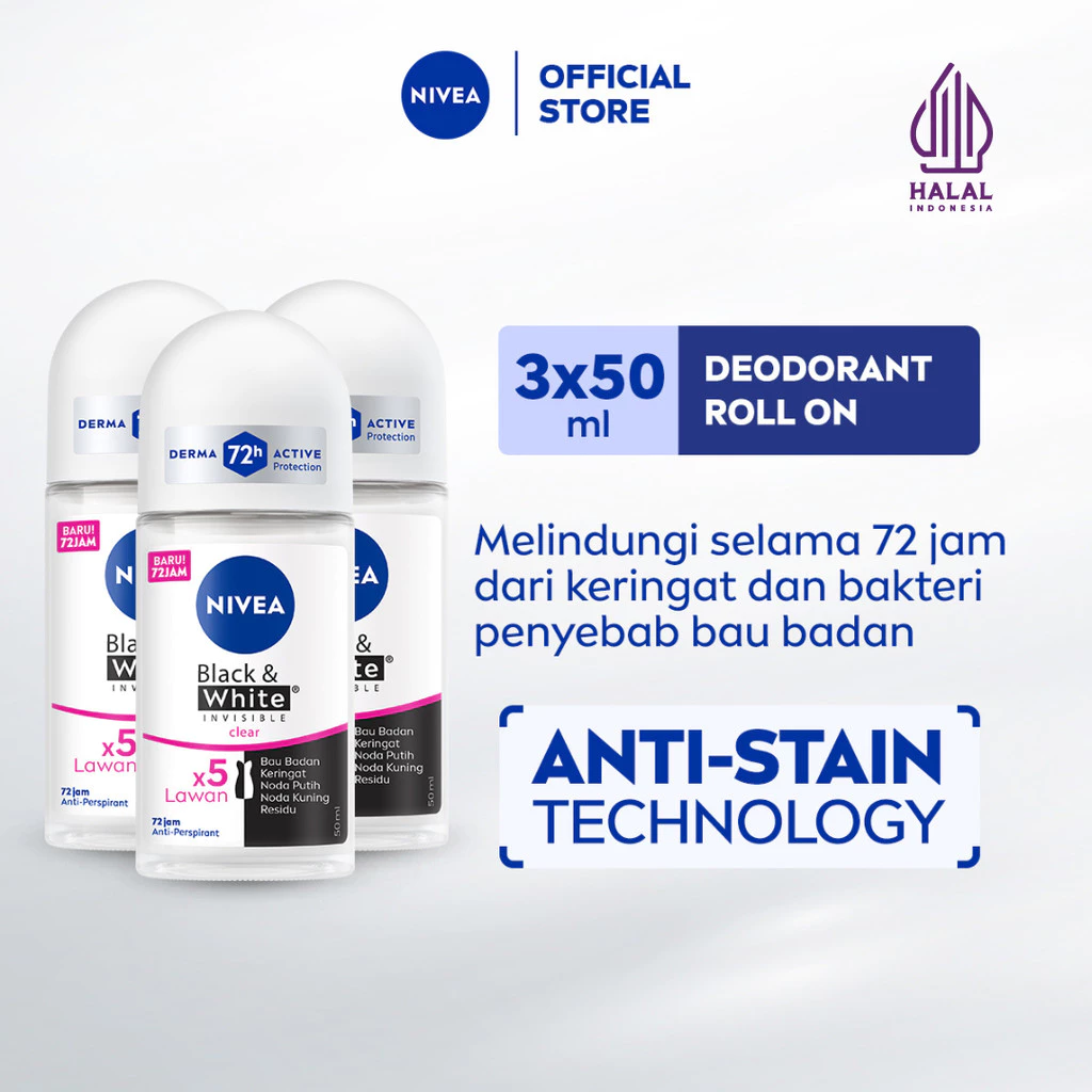 NIVEA Personal Care Deodorant Invisible Black&White Roll-On 50 ml Triplepack