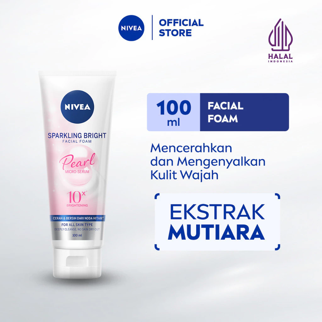 NIVEA Facial Foam Sparkling Bright 100ml - Sabun cuci muka face wash brightening cleanser pembersih wajah double cleansing mencerahkan kulit kusam melembabkan kulit kering wajah glowing - Pearl Micro Serum, Rucinol, Licorice, Vitamin C