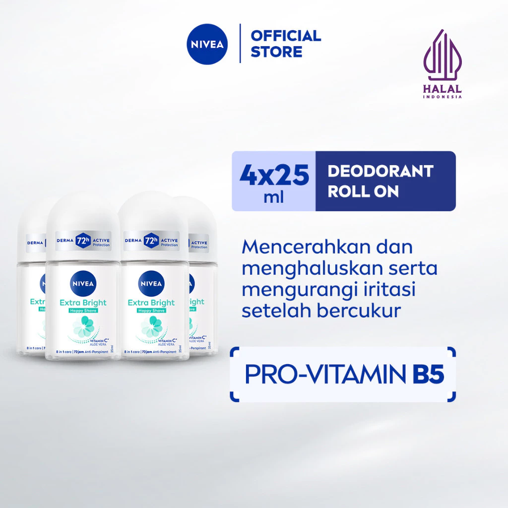NIVEA Deodorant Whitening Happy Shave Roll-On 4x25mL