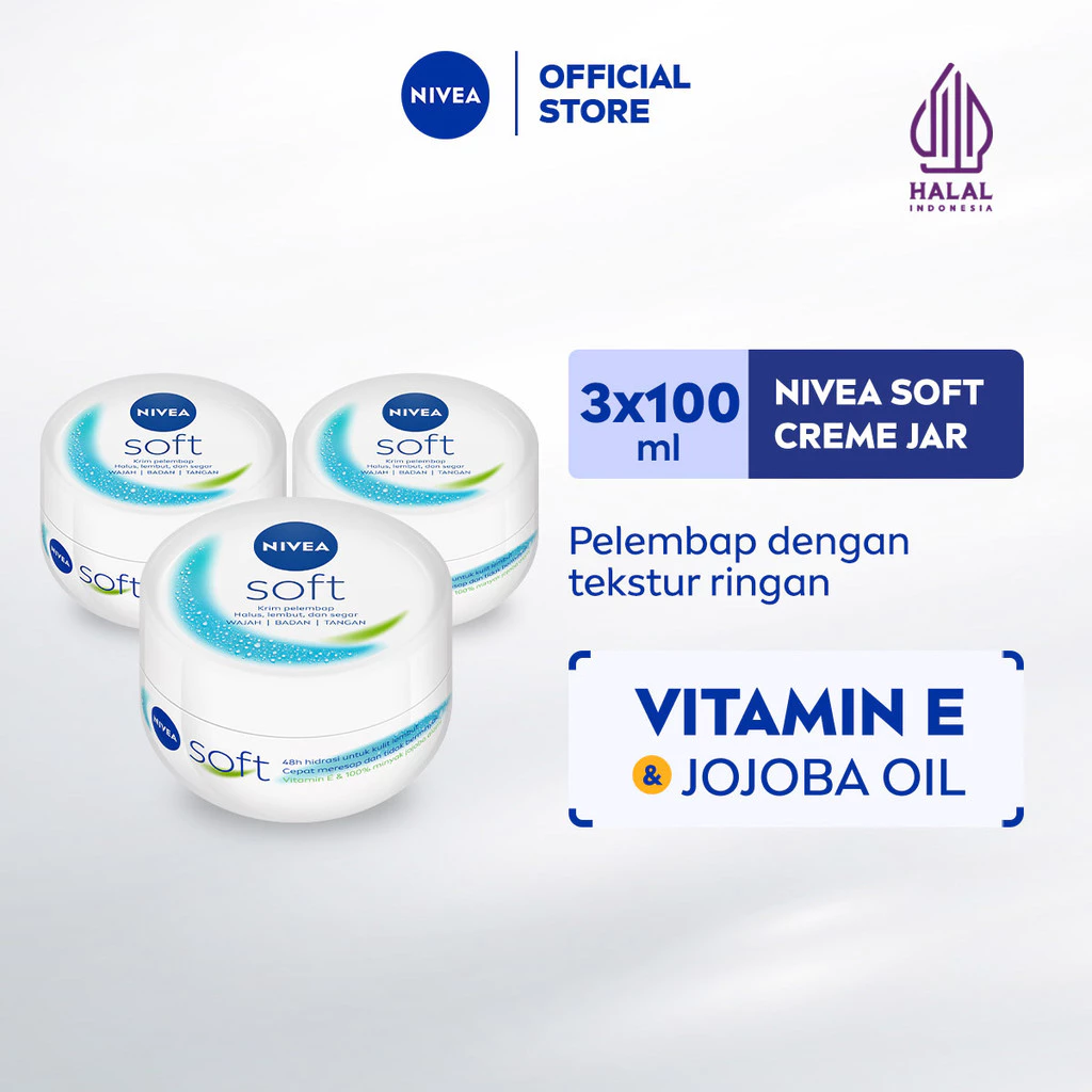 NIVEA Soft Jar 100mL Triplepack Pelembab Vitamin E