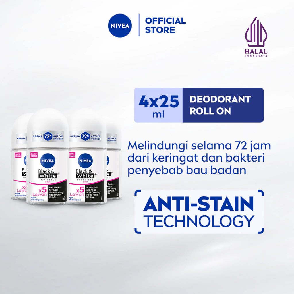 NIVEA Deodorant Invisible Black&White Roll-On 4x25mL