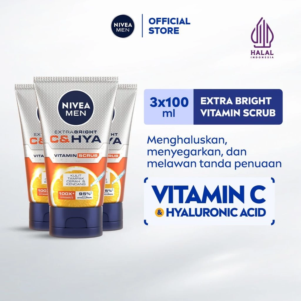 NIVEA MEN Extra Bright C&HYA Vitamin Face Scrub 100ml Triplepack