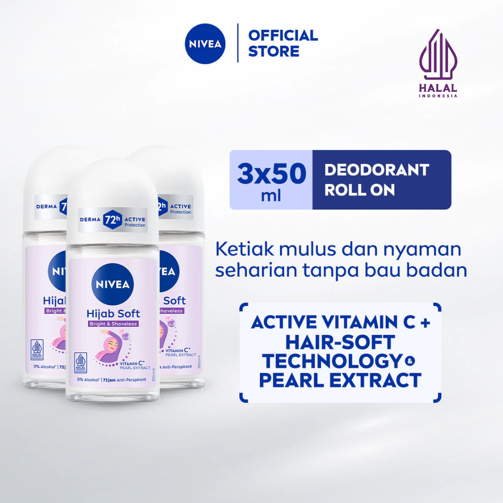 NIVEA Deodorant Roll On Anti-Perspirant Hijab Soft 50ml x3