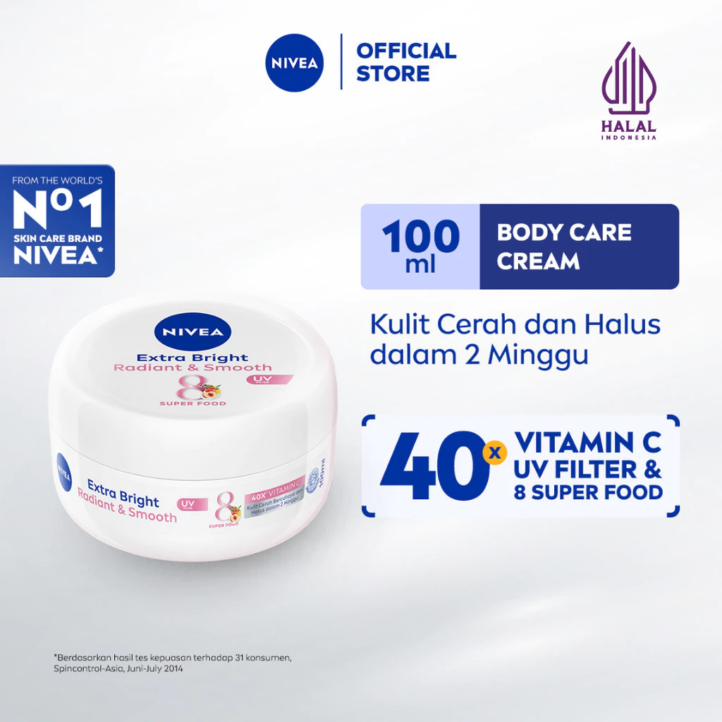 NIVEA Body Cream Extra Bright Radiant & Smooth UV Filter 100ml - Handbody lotion mencerahkan kulit kusam body care badan glowing brightening serum melembabkan moisturizer - 40x Vitamin C, UVA/UVB Filter, Super Food, pelembap badan tone up tahan lama