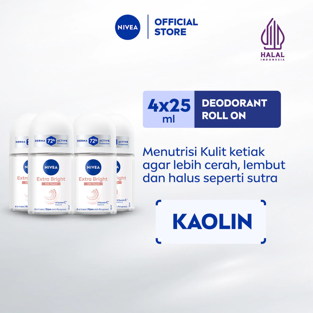 NIVEA Deodorant Whitening Silk Touch Roll-On 4x25mL
