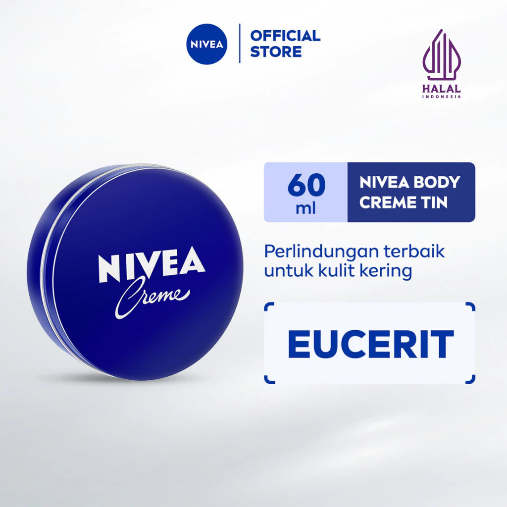 NIVEA Creme Tin 60ml - Handbody lotion melembabkan badan multifungsi body care moisturizing kulit kering halus memperbaiki skinbarrier secara intensive - Eucerit, semua jenis kulit berminyak kering sensitif