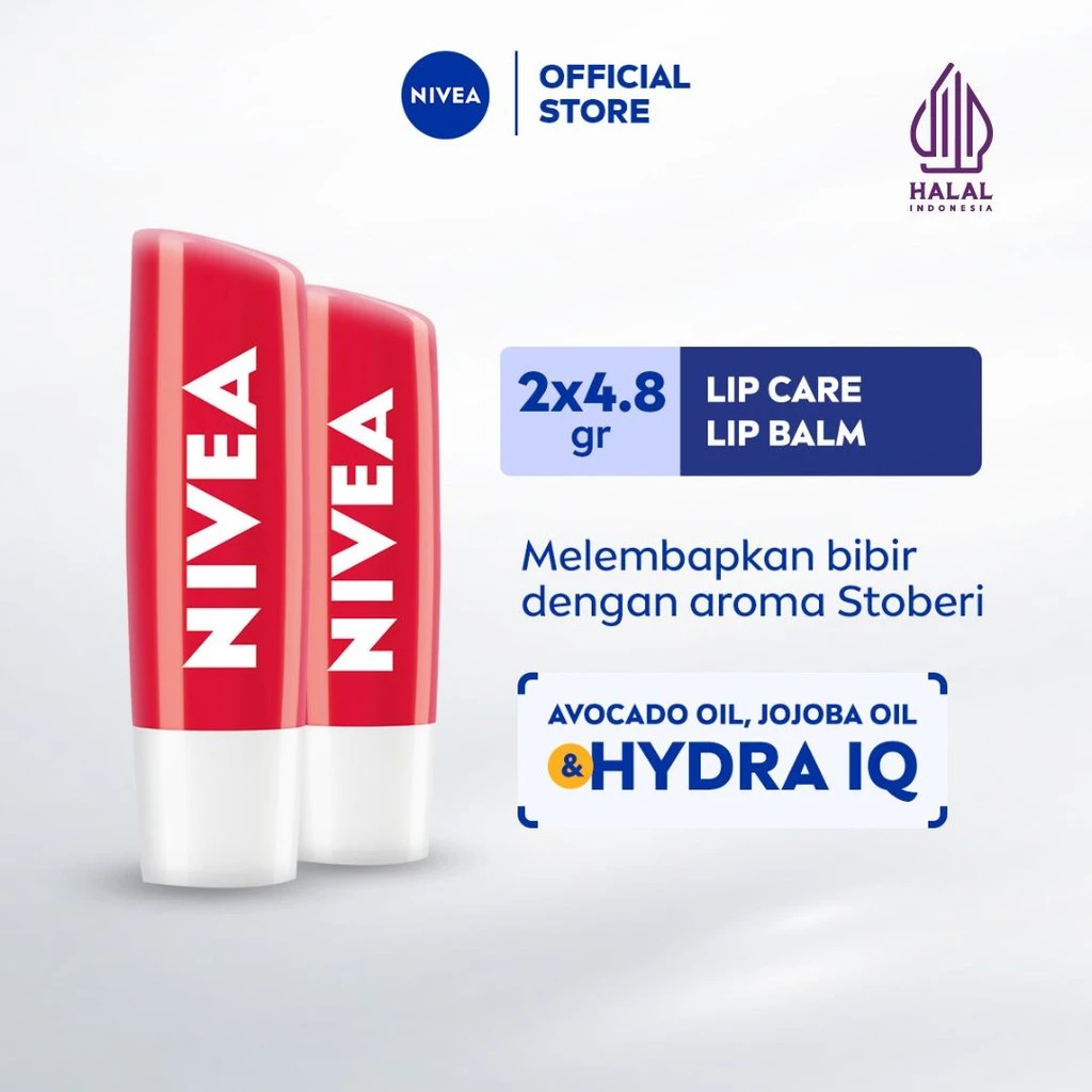 NIVEA Lip Balm Strawberry Shine 4.8gr x2 - Melembapkan, Glossy dengan aroma strawberry