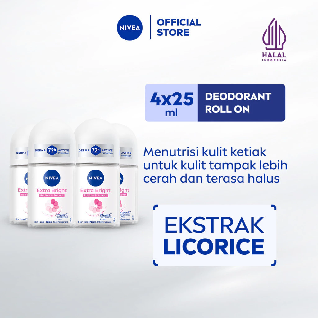 NIVEA Deodorant Extra Brightening Roll-On 4x25mL