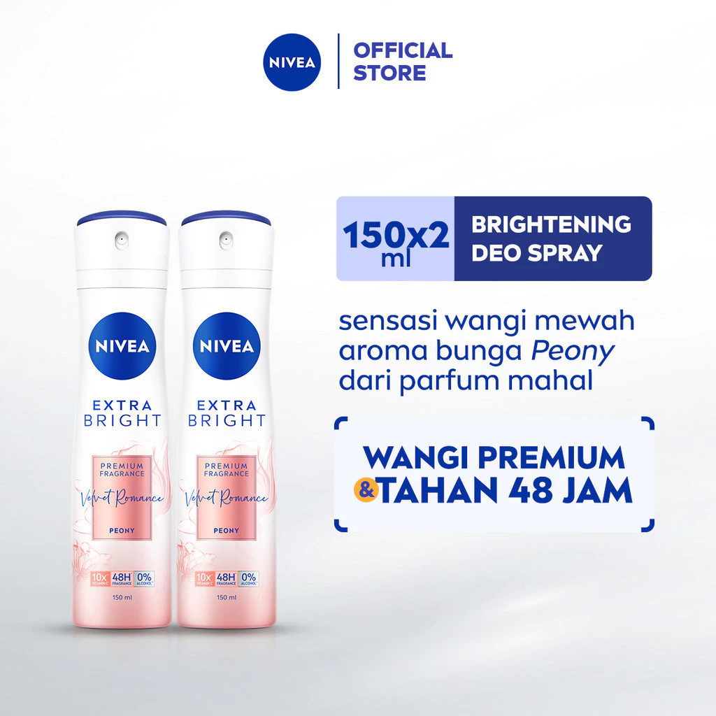 NIVEA Deodorant Spray Brightening Extra Bright Premium Fragrance Velvet Romance 150ml x2