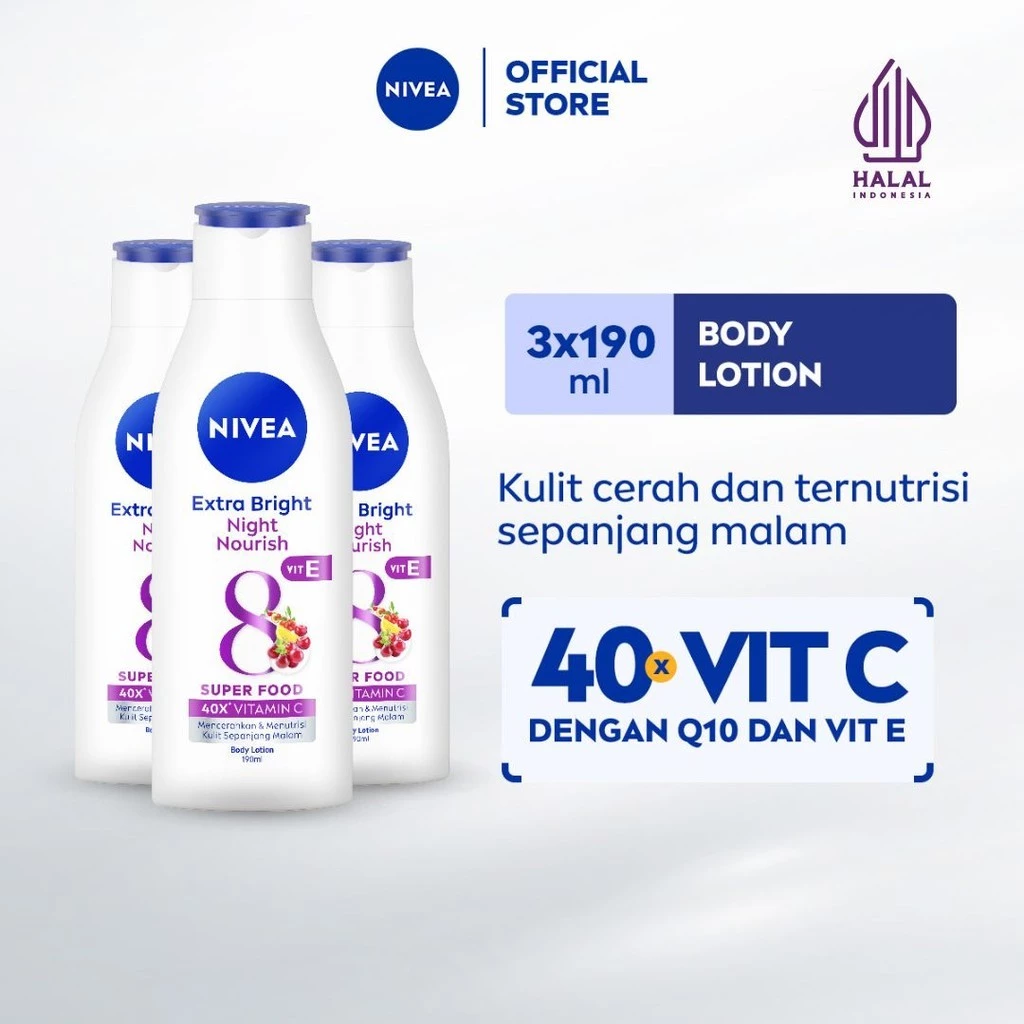 NIVEA Body Lotion Extra Bright Night Nourish 190mL Triplepack