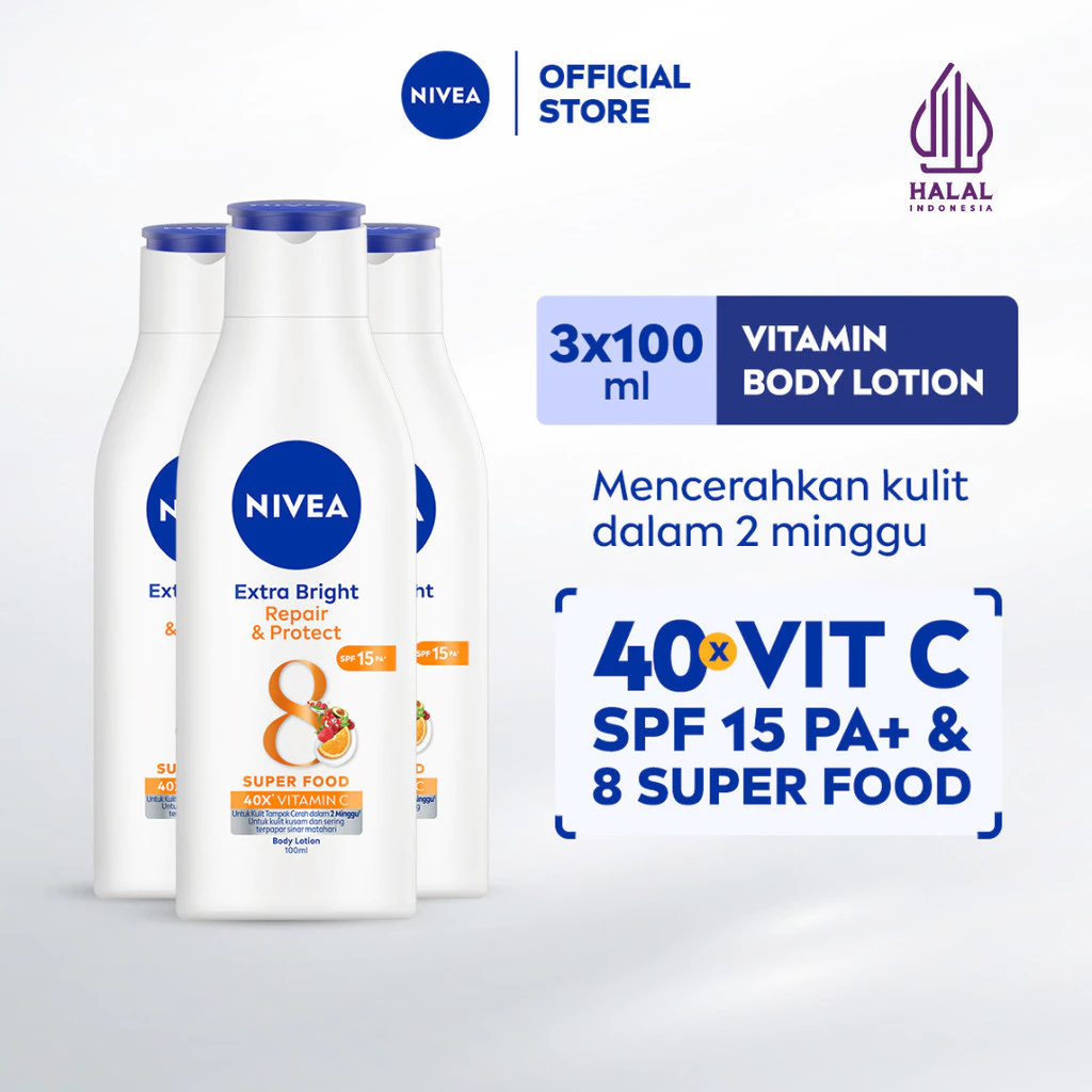 NIVEA Body Lotion Extra Bright Brightening SPF15 100mL Triplepack