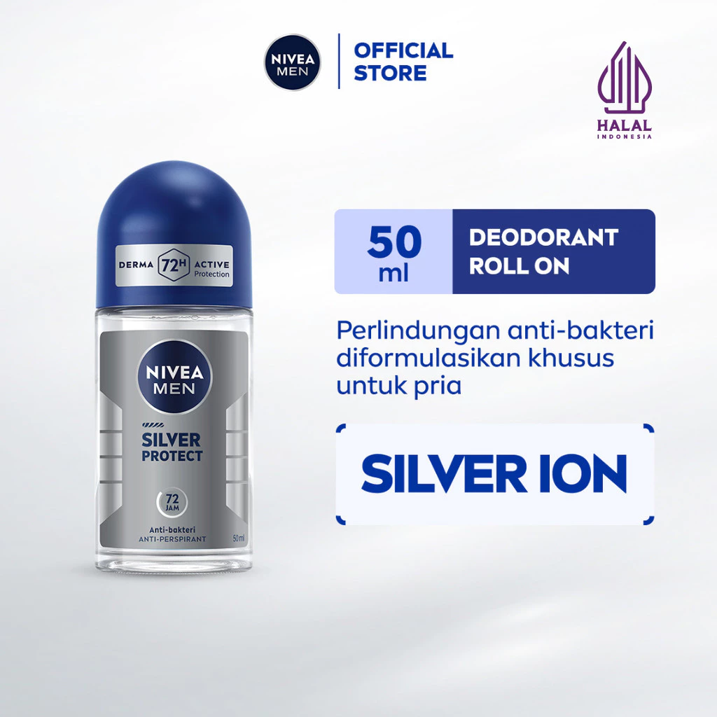 NIVEA MEN Deodorant Roll On Silver Protect 50ml - Deodorant pria anti bakteri antiperspirant anti noda baju wangi segar ketiak kering tahan lama seharian tahan keringat anti bau - Antiperspiran, tidak mengandung ethyl alkohol