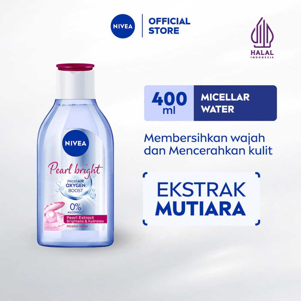 NIVEA Micellar Water MicellAir Pearl Bright 400ml - Pembersih Make Up Tanpa Alkohol Makeup Remover Mencerahkan Kulit Kusam Membersihkan Wajah Double Cleansing Melembabkan Kulit Kering Ukuran Besar Jumbo - Pearl & Licorice Extract, 0% Alcohol