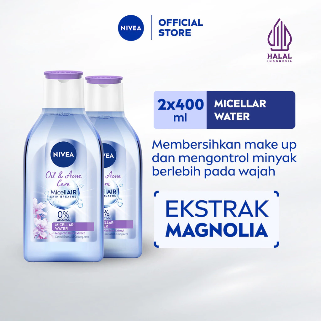 NIVEA MicellAir Skin Breathe Oil & Acne Care 400ml Twinpack | Micellar Water Dengan 0% Alkohol & Magnolia Bark Extract untuk Mengurangi Sebum Berlebih