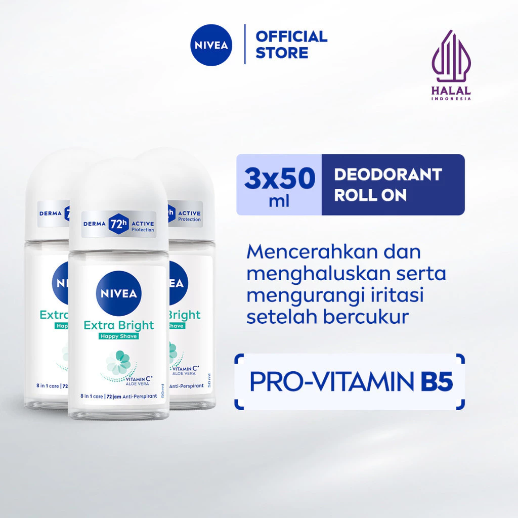 NIVEA Shave Care Deodorant Whitening Happy Shave Roll-On 50 ml Triplepack
