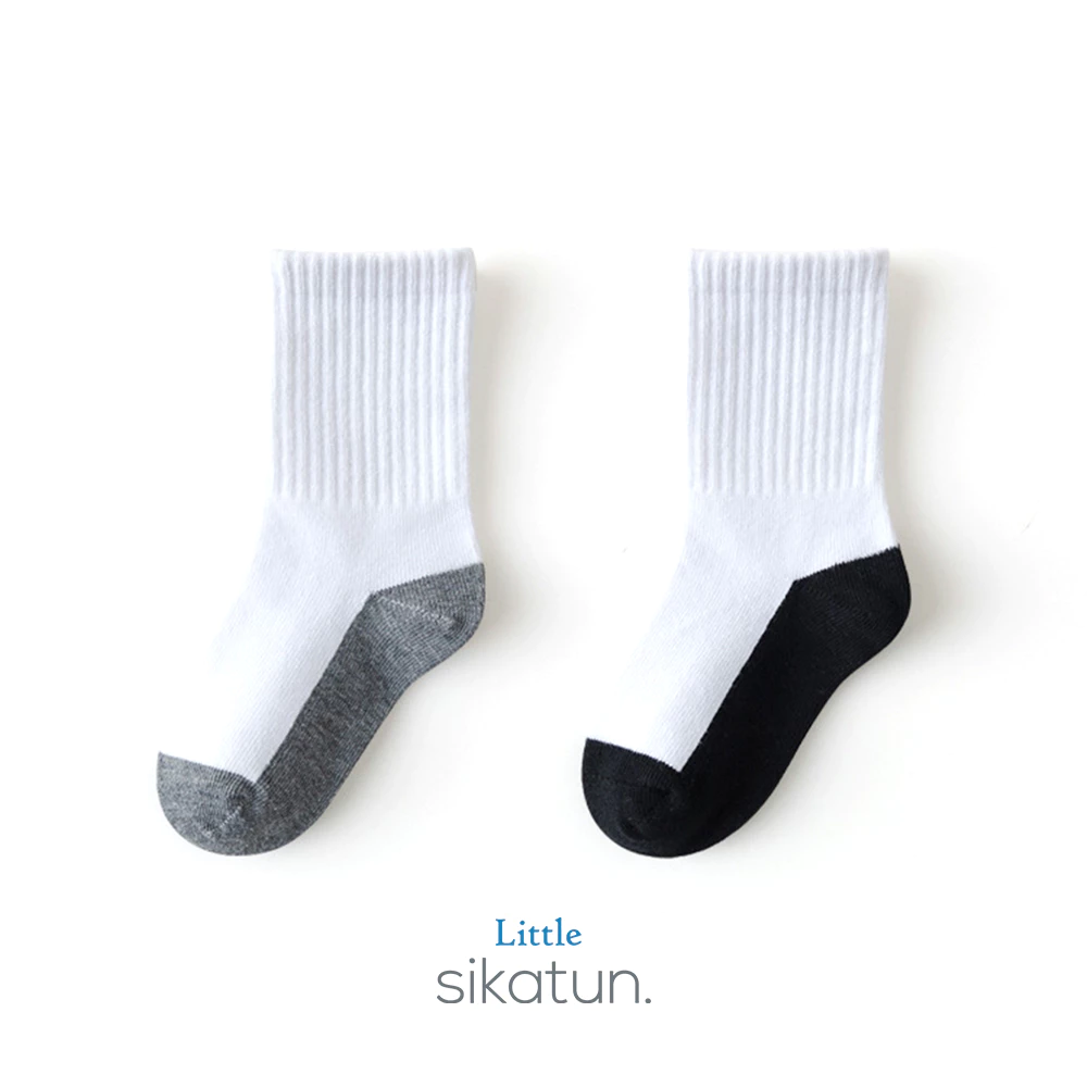 SIKATUN KIDS SOCKS PREMIUM - KAOS KAKI ANAK TK SD SMP SMA PANJANG TELAPAK HITAM ABU