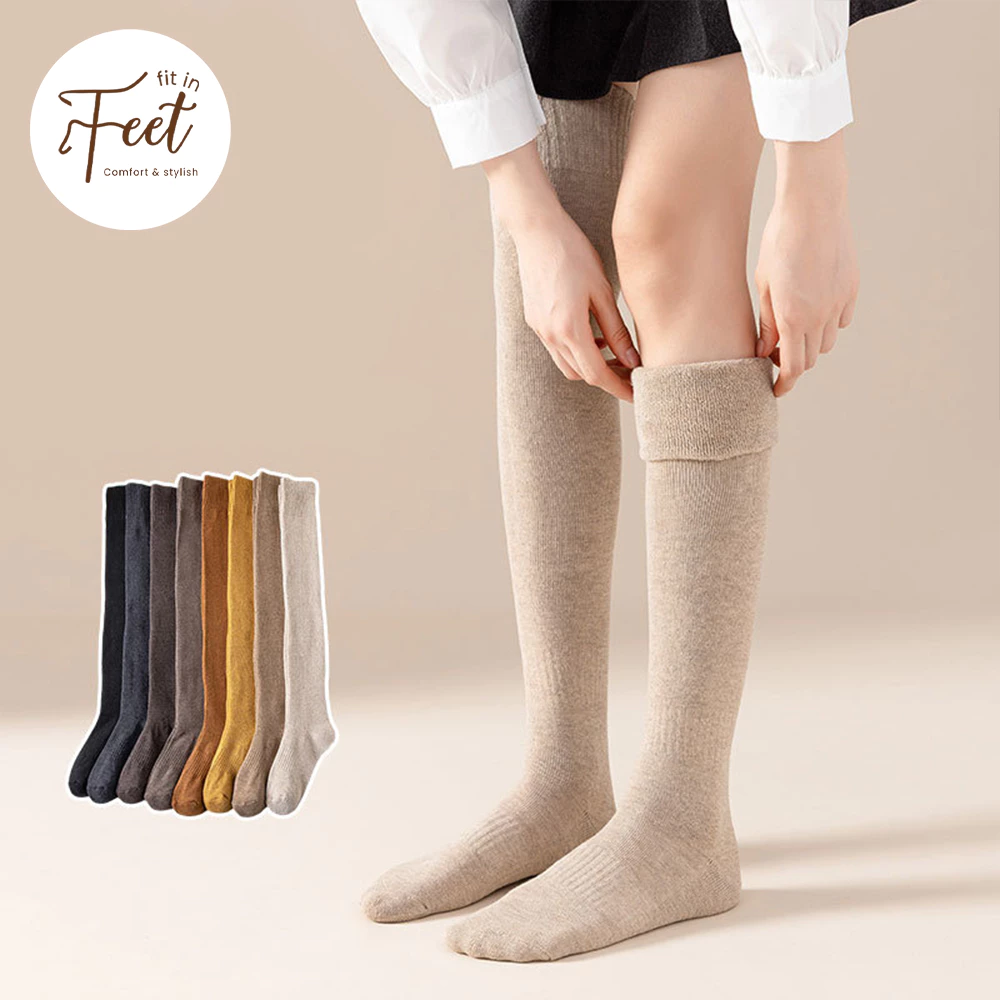 FIT IN FEET - UNISEX WARM HIGH KNEE SOCKS / Kaos Kaki Winter Hangat Tebal Panjang Diatas Lutut