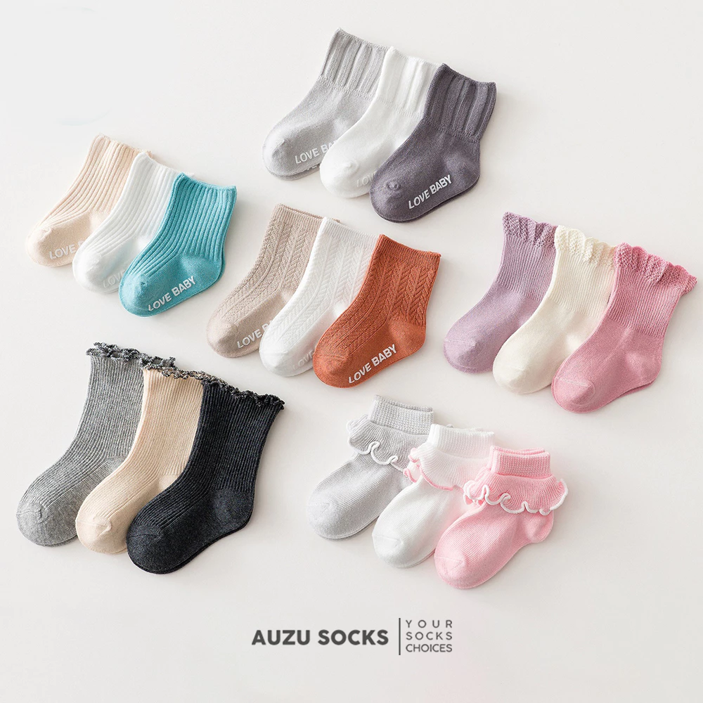 3 PASANG KAOS KAKI BAYI & ANAK WARNA SOFT PASTEL 0-5 TAHUN PEREMPUAN DAN LAKI LAKI
