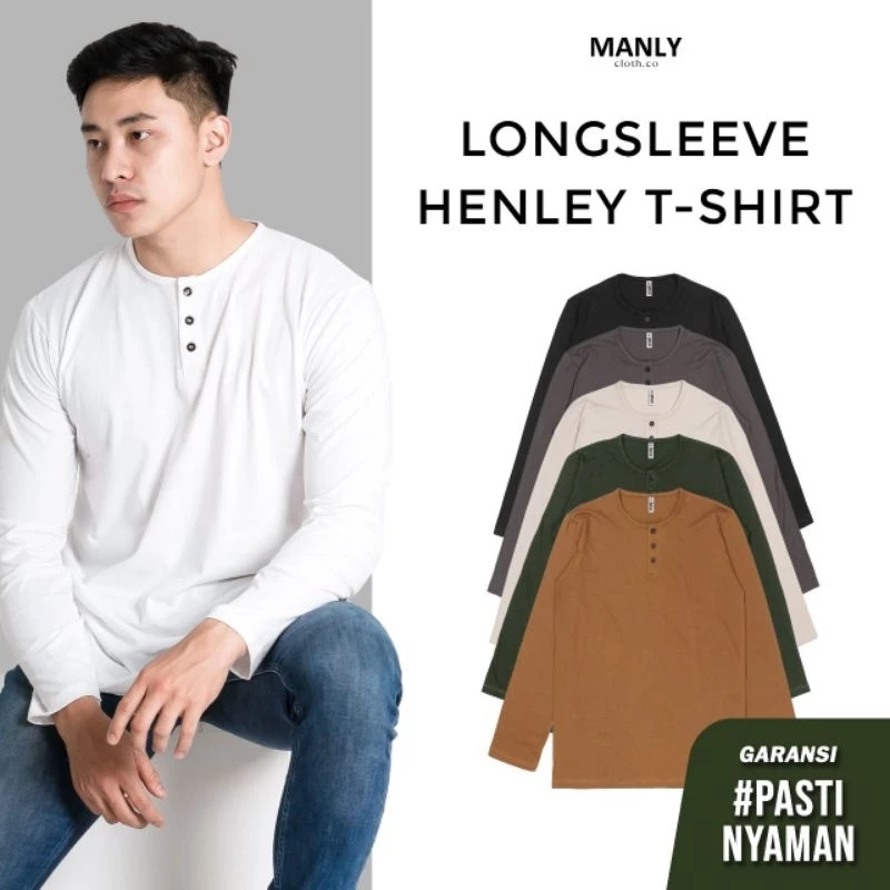 Kaos Henley Polos Lengan Panjang / Kaos Kancing Lengan Panjang / Henley Panjang / Kaos Kancing Panjang
