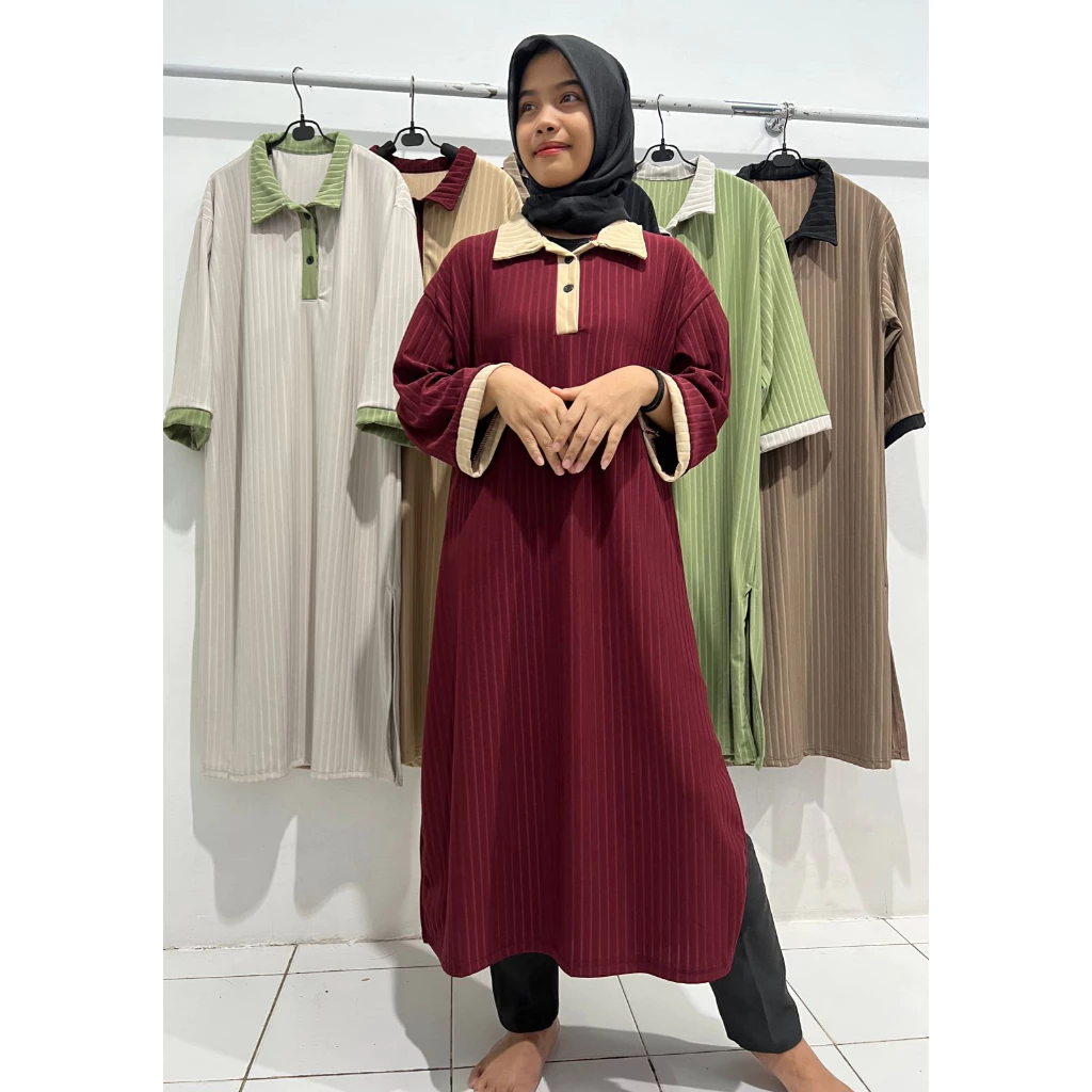 D - Hanna Long Tunik Two Tone Kombinasi Alvaro Knit Import