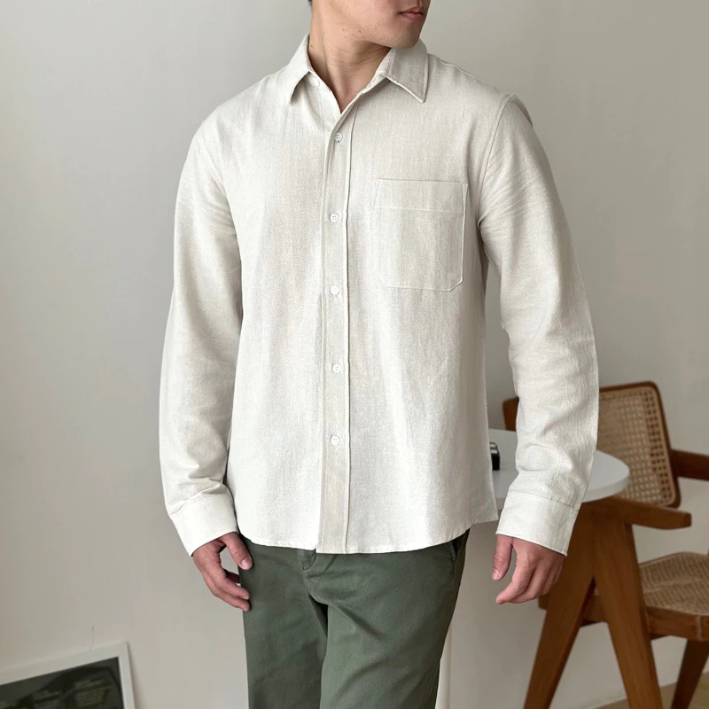 COZYCLUB Long Sleeve Linen Shirt | Kemeja Polos Linen Pria Lengan Panjang | 91