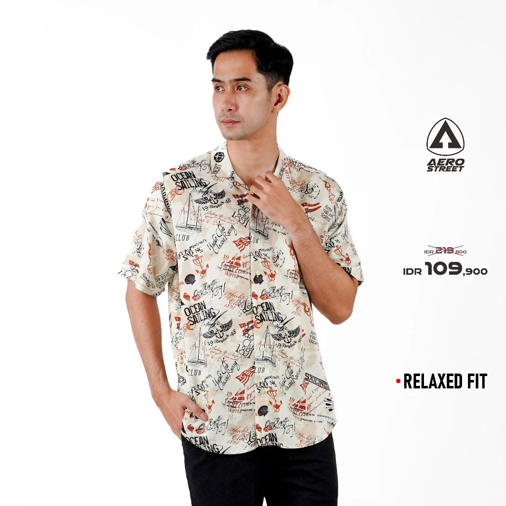 Aerostreet Kemeja Rayon Printing Ocean Hawai Motif Terang Pria Wanita QCBAA