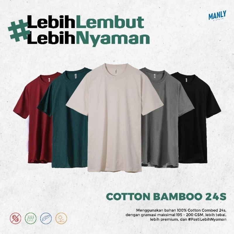 [ ANTI BAKTERI ] Kaos Polos Katun Bambu 24S / Kaos Polos Cotton Bamboo