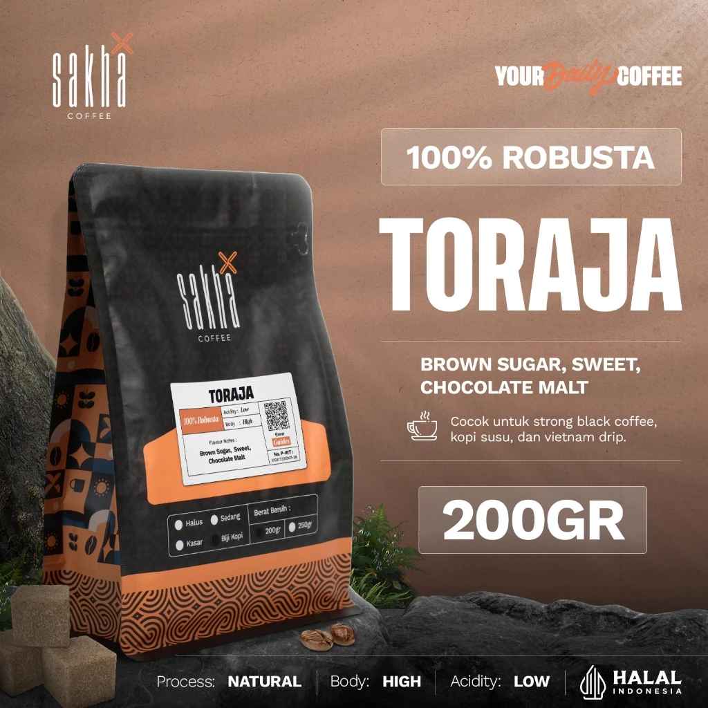 Biji Kopi Bubuk Fine Robusta Toraja Sulawesi Espresso Coffee Roast Beans Coffe Bean 200 Gram