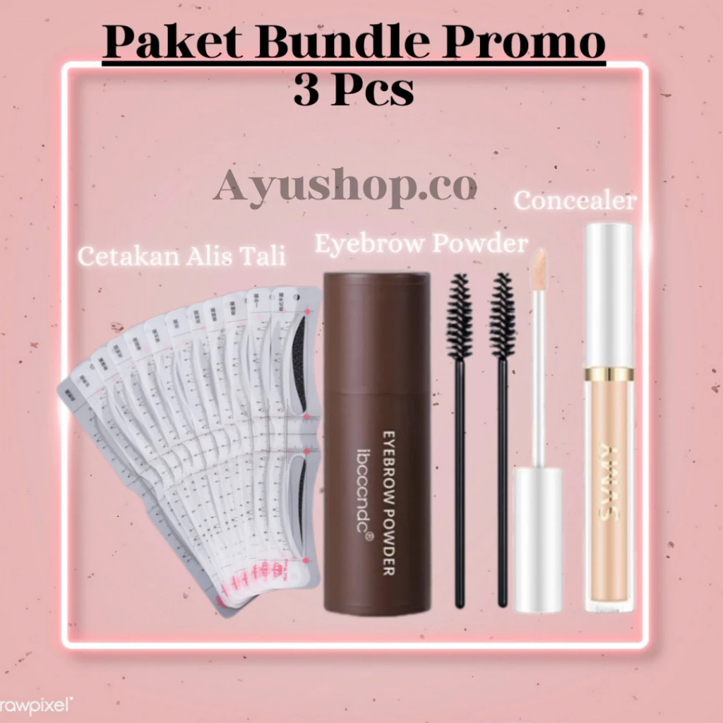 (3in1) Paket Eyebrow Powder 3in1 Bundling Cetakan Alis Tali / Powder Alis Instant