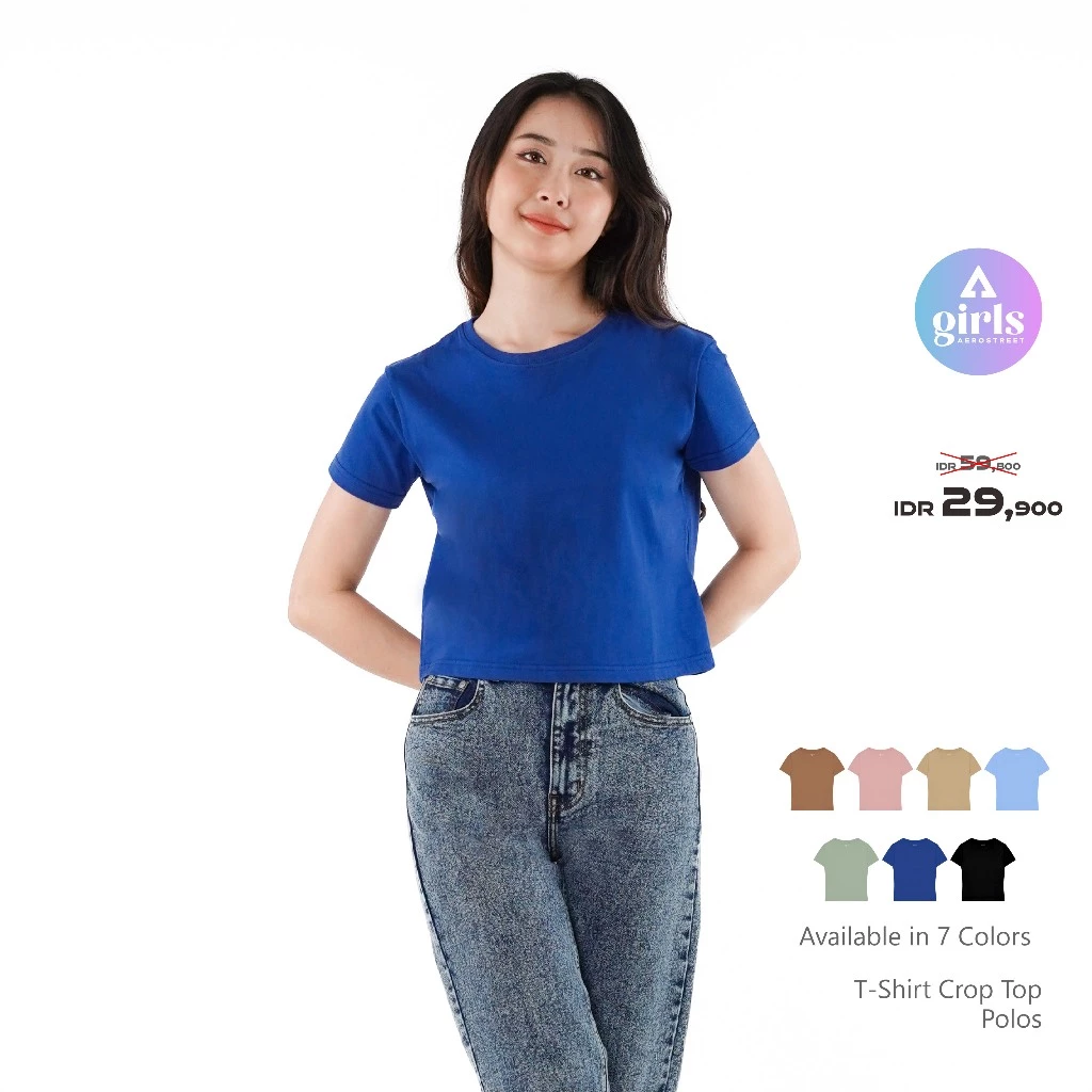 Aerostreet T Shirt Reguler Crop Top Polos Gelap Woman KAC01