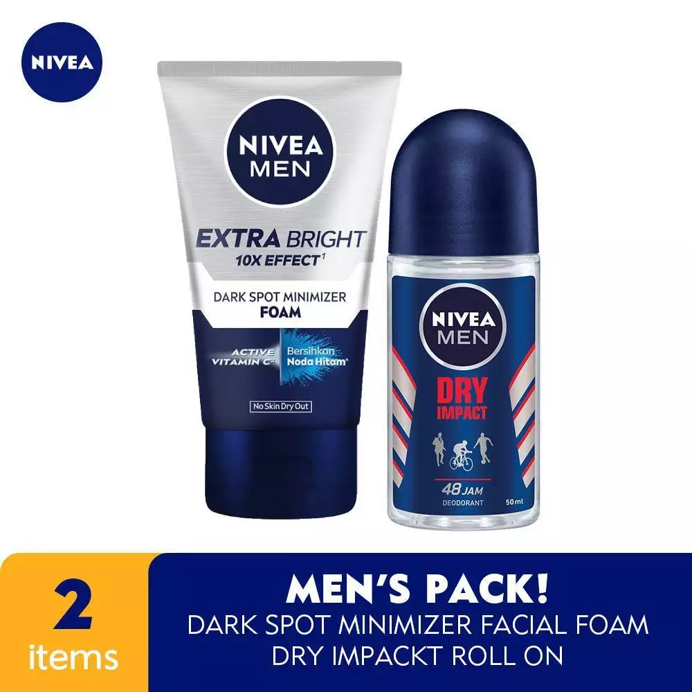 NIVEA MEN Personal Care Men Extra Bright Dark Spot Minimizer Foam 100 ml + Deodorant Dry Impact 50 ml