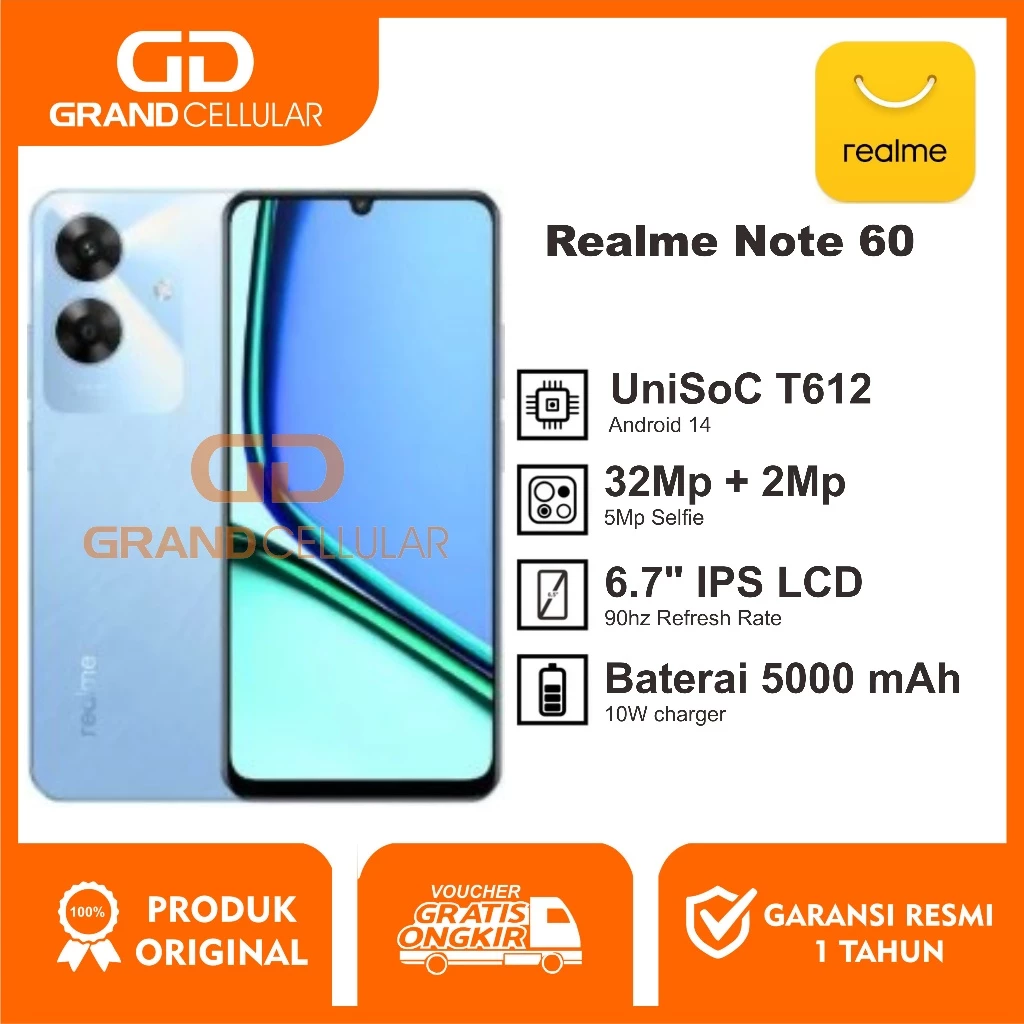 REALME NOTE 60 6GB RAM 128GB ROM - 4GB RAM 64GB ROM garansi Resmi
