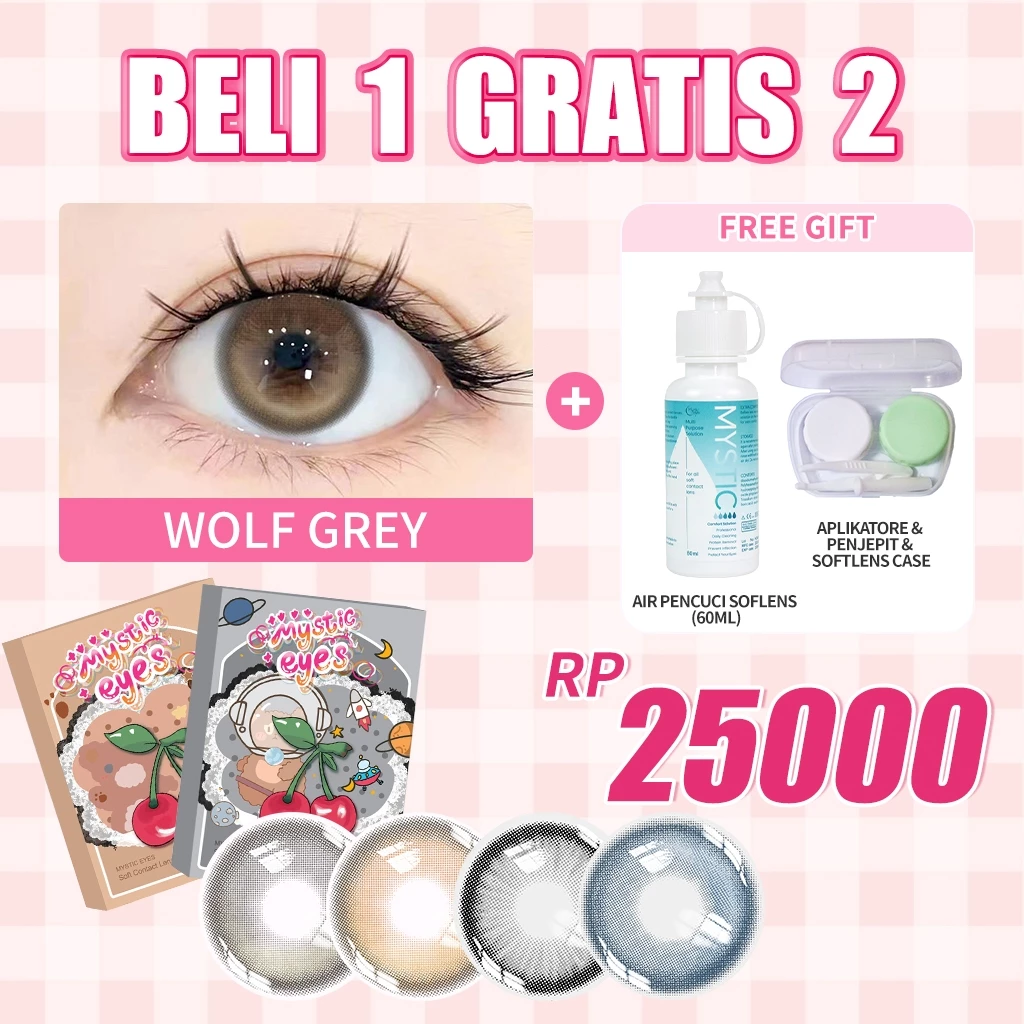 [Beli 1 Gratis 2] Mysticeys Softlens Mata Lensa Kontak NATURAL LOOK 14.0mm-14.5mm (NORMAL) ：1 pasang Softlens +Air Pencuci Softlens 60ml+Lens Case