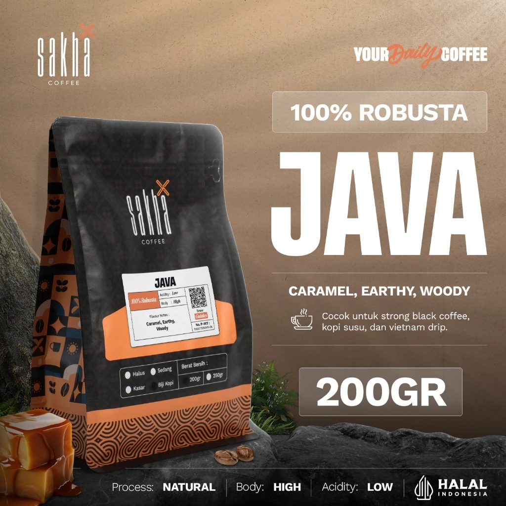 Biji Kopi Bubuk Fine Robusta Java Espresso Coffee Roast Beans Single Origin Coffe Bean Roaster 200gr