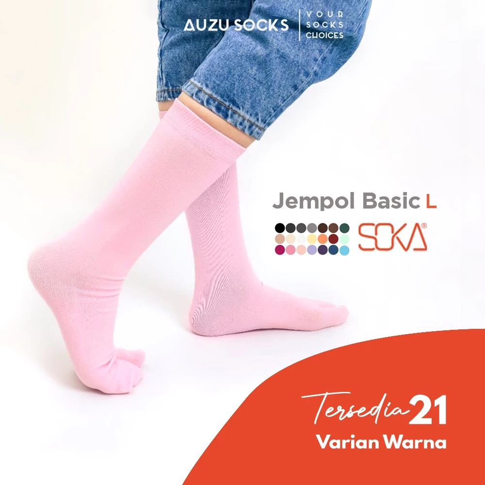 Kaos kaki soka basic jempol sebetis L wanita muslimah - hitam putih cream abu hijau maroon biru
