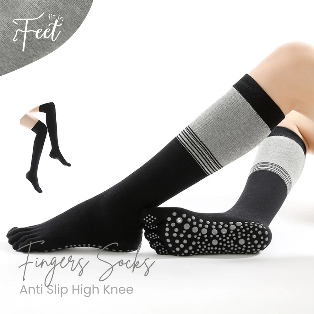 FIT IN FEET - SPORT SOCKS ANTI SLIP KNEE / Kaos Kaki Olahraga Yoga Selutut Anti Licin 5 Jari