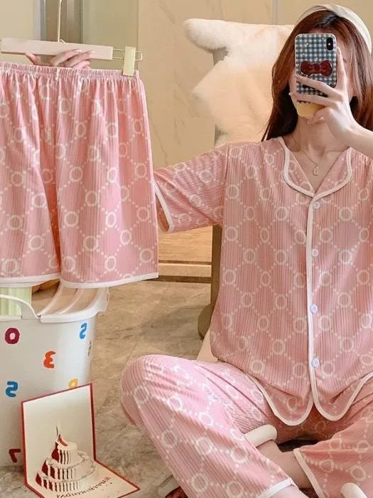 selina piyama - baju tidur wanita set 3 in 1  bahan polyester lengan pendek