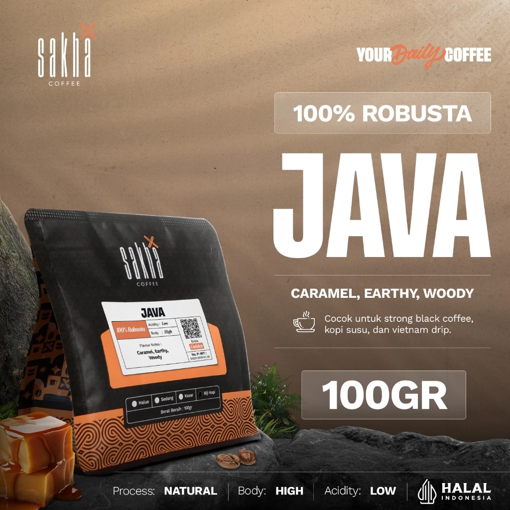 Kopi Robusta Java Origin Coffee Beans Sakha Roastery 100gr Biji Bubuk