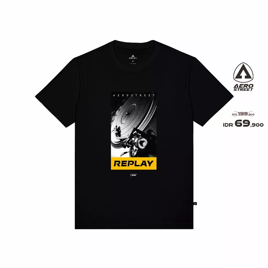 Aerostreet T Shirt Replay Hitam Kaos T-Shirt Tshirt AACAA