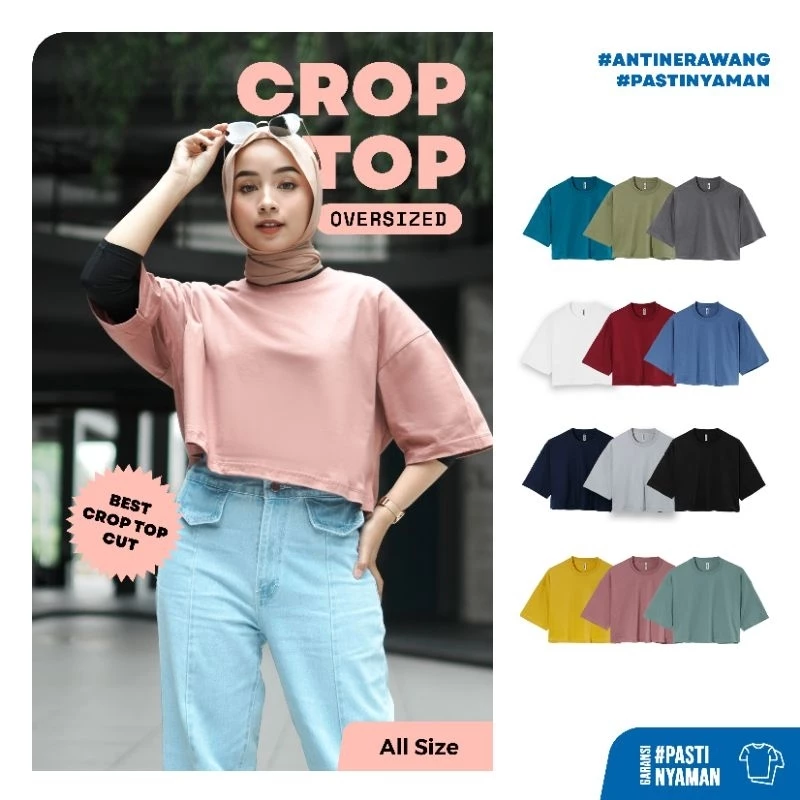 CROP TOP BASIC OVER SIZE COTTON COMBED 30s LENGAN PENDEK HIJAB FRIENDLY