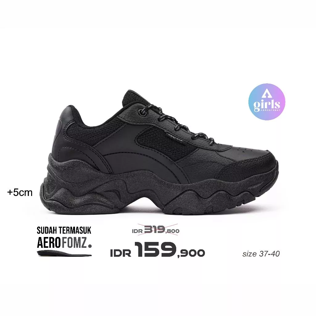 Aerostreet 37-40 Queen Hitam Hitam Hitam - Sepatu Sneakers Casual Sport