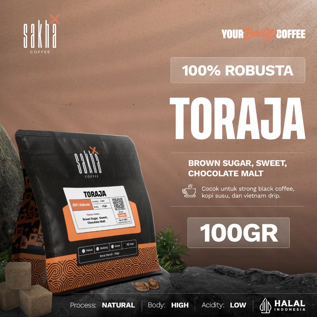 Kopi Robusta Toraja Sulawesi Coffee Beans Espresso Roast Bean Coffe 100 Gram Biji Bubuk